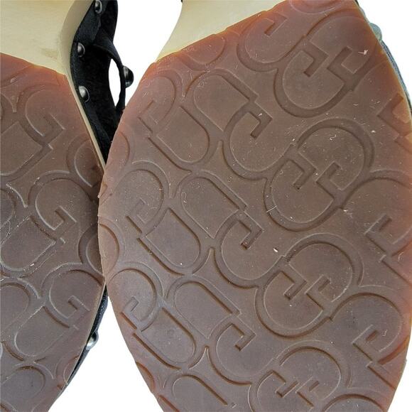 UGG Textile and Leather Slip On Wooden Heel Clogs Womens Size 9 Black - Picture 14 of 15